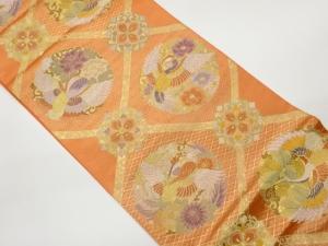 華紋格子に花鳥丸文模様織出し袋帯